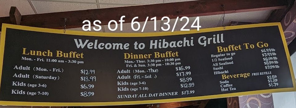 Printed menu with buffet sections and beverages