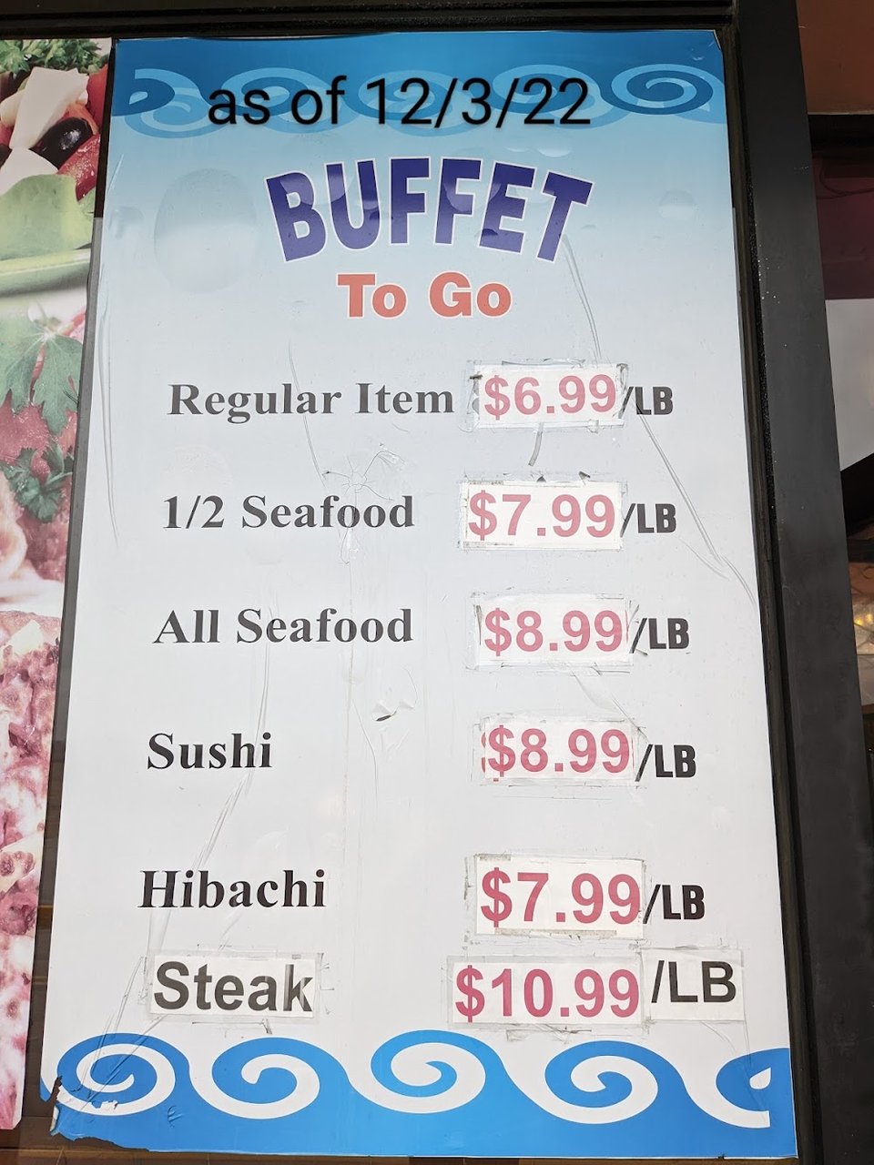 Menu board showing lunch and dinner options