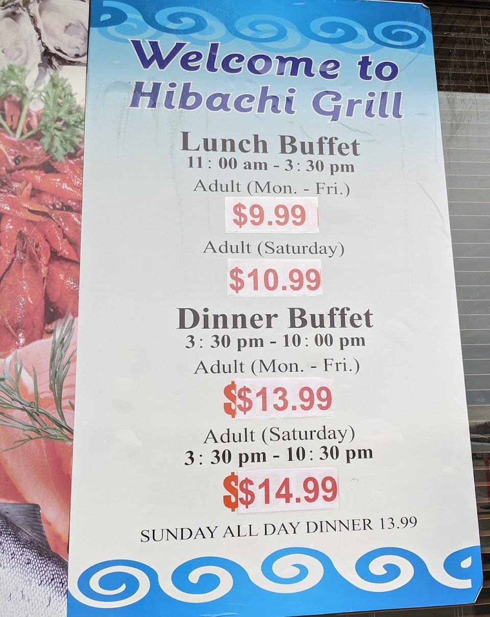 Takeout menu with buffet and drink categories